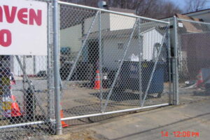 tall commercial fence around business