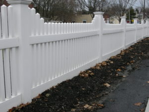 white stepped cambridge vinyl fence